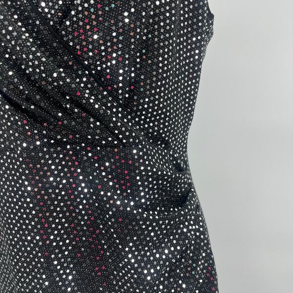 Grace Karin Silver Sequin Dress Sz L Holiday Glam Clubwear Ruched Sparkly NYE - Picture 12 of 16